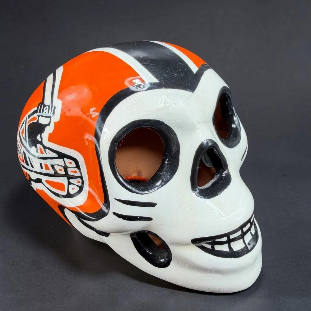 Cleveland Browns Sugar Skull Day‎ of the Dead Ceramic Figurine Orange Brown 4in